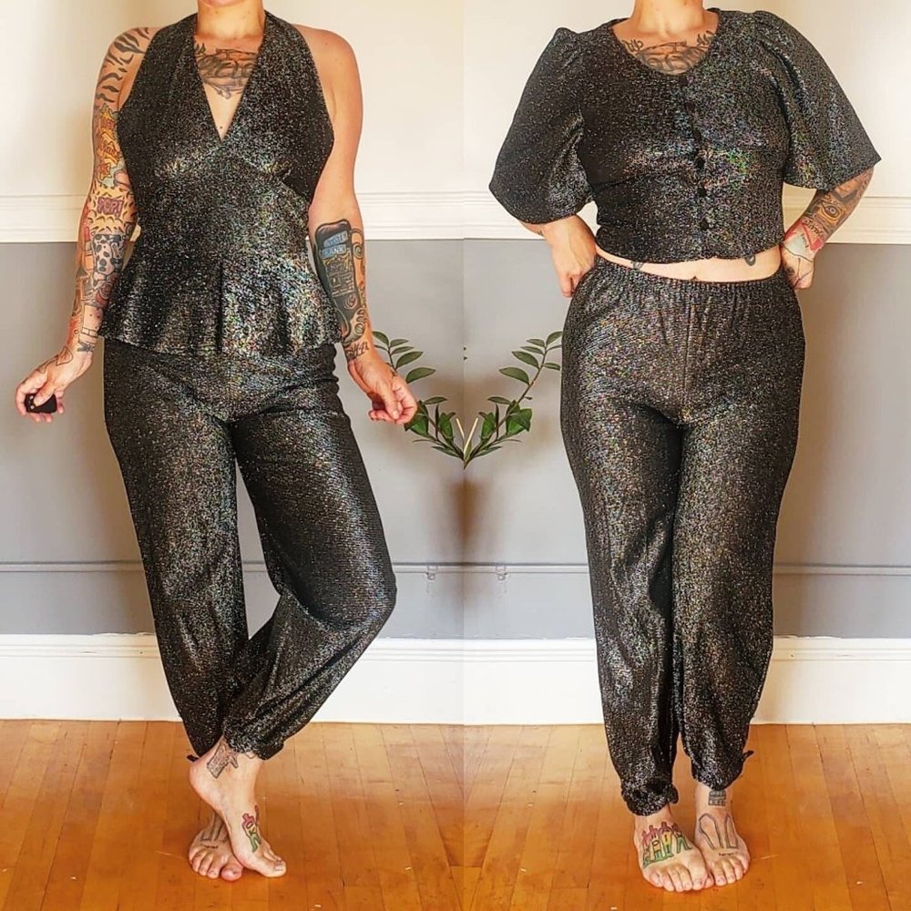 70s Three Piece Tinsel Lurex Set w/ Genie Pants